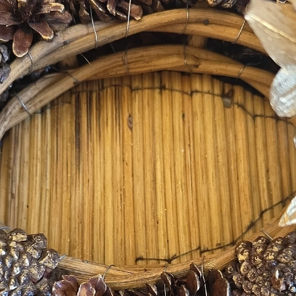 Vintage Pinecone Basket with Red And Gold Accents